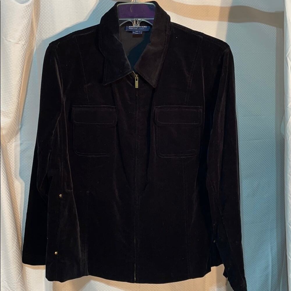 Jones New York 2x black velvet full zip jacket euc